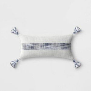 Woven Striped Lumbar Outdoor Throw Pillow Blue/Gray - Threshold